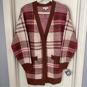 Eesome Plaid Cardigan - Brown and Pink